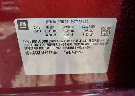 2015 Chevrolet Malibu 1Lt from USA, damaged, VIN 1G11C5SL9FF117168